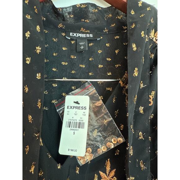 Express Black Gold Embroidered Midi Dress NWT Small Witchy Eventwear - Picture 4 of 16